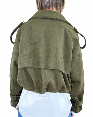 CADì - Trench corto baloon suede - VERDE MILITARE