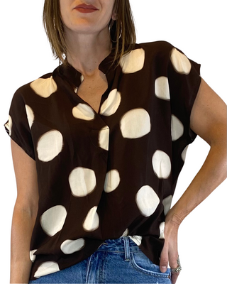 Habiti - Blusa scollo V a pois in viscosa - MORO