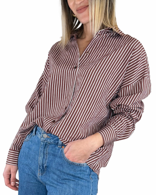 Habiti - Camicia bastoncino filo lurex - CIOCCOLATO