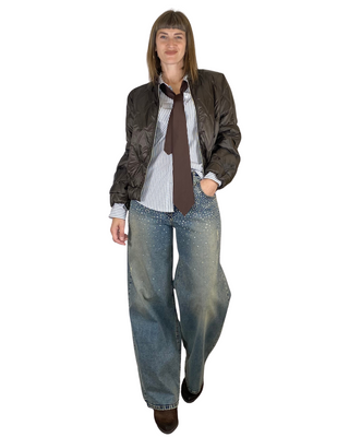 Motel - Camicia bastoncino con cravatta - MORO