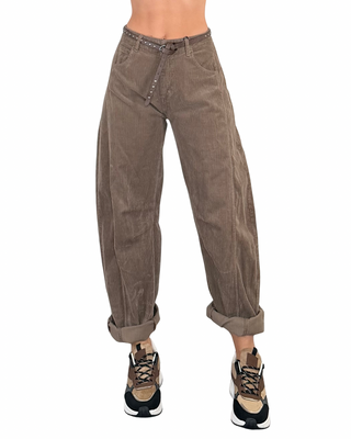 Habiti - Pantalone barrel velluto rocciatore - FANGO