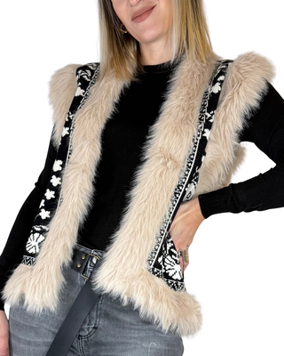 Haveone - Gilet maglia bordo ecopelliccia - NERO