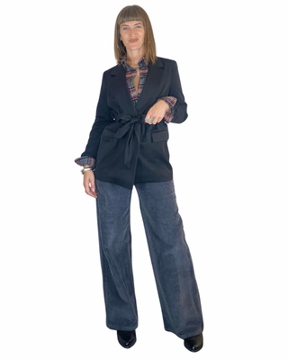 Habiti - Pantalone palazzo velluto - PIOMBO