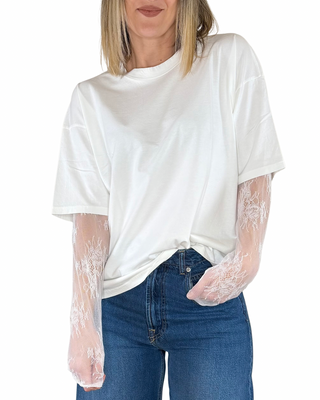 Susy Mix - T-shirt manica lunga pizzo - LATTE