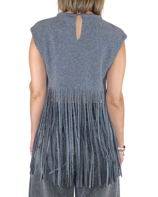 tensione in - gilet c/frange - grigio