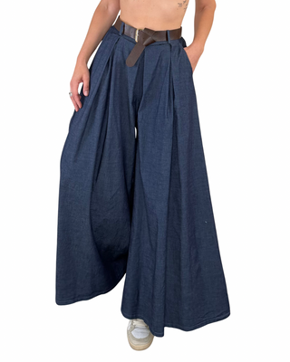 Habiti - Pantalone ampio in chambray - JEANS SCURO