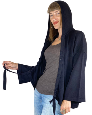 Vicolo - Cardigan cappuccio e coulisse - NERO
