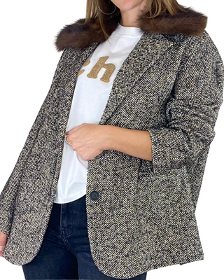 SUSY STAR - Cappottino over spinato collo pelo - NERO