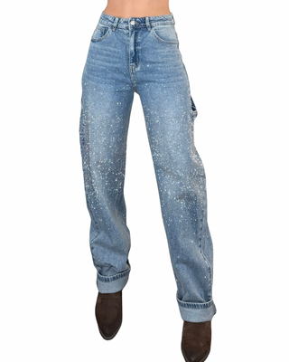 Jeans work con strass + Camicia quadri celeste