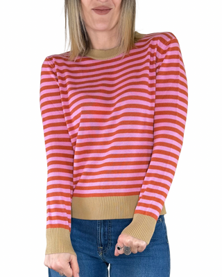 CADì maglia cotone righe bordi contrasto cammello - vista frontale