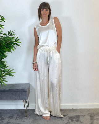 Nanebi - Pantalone palazzo gessato fluido - PANNA