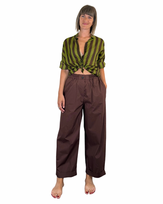 Habiti - Camicia righe in mussola di cotone - VERDE OLIVA