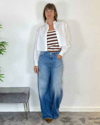 Vicolo - Camicia crop taglio vivo - BIANCO