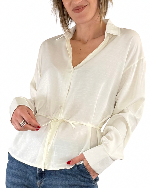 Habiti - Camicia con coulisse in viscosa - PANNA