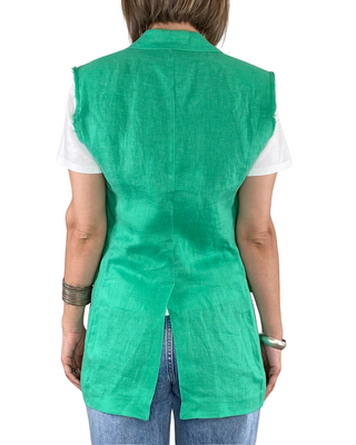 Vicolo - Gilet in lino taglio vivo - VERDE PRATO