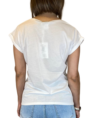 Susy Mix - T-shirt con stampa e strass - BIANCO