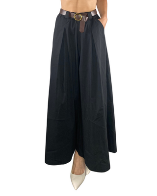 Habiti - Pantalone palazzo leggero con elastico in vita - NERO
