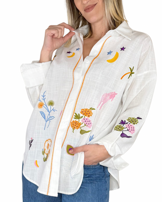 Habiti - Camicia oversize ricamo artistico - BIANCO