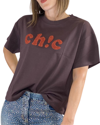 susy mix - t-shirt scatola c/ricamo - moro