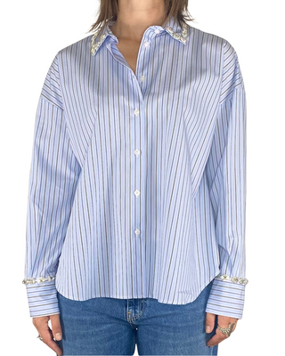 Vicolo - Camicia righe cabochon - AZZURRO