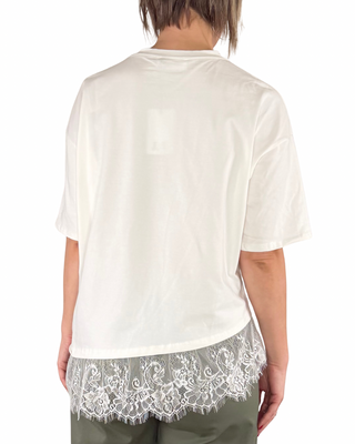 Habiti - Camiseta oblicua con encaje - CREMA