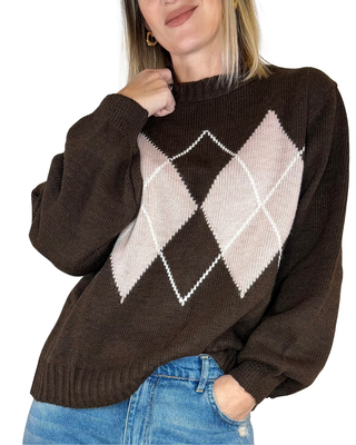 Haveone - Maglia girocollo a rombi - MORO