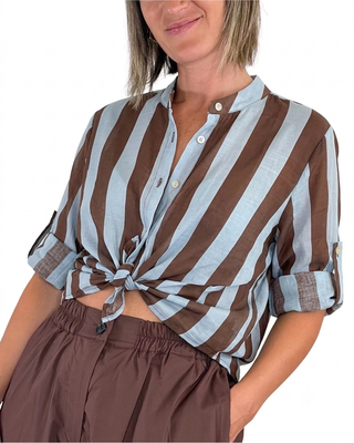 Habiti - Camicia righe in lyocell - CELESTE