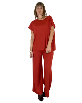 Habiti - Completo t-shirt e pantalone palazzo - ROSSO INDIA