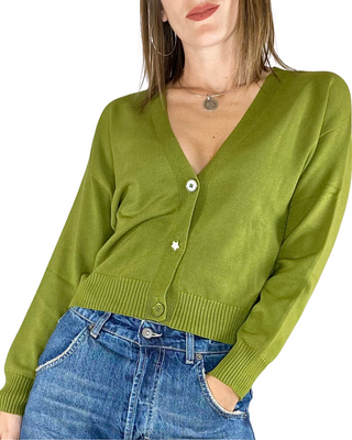 Vicolo - Cardigan bottone gioiello - VERDE OLIVA