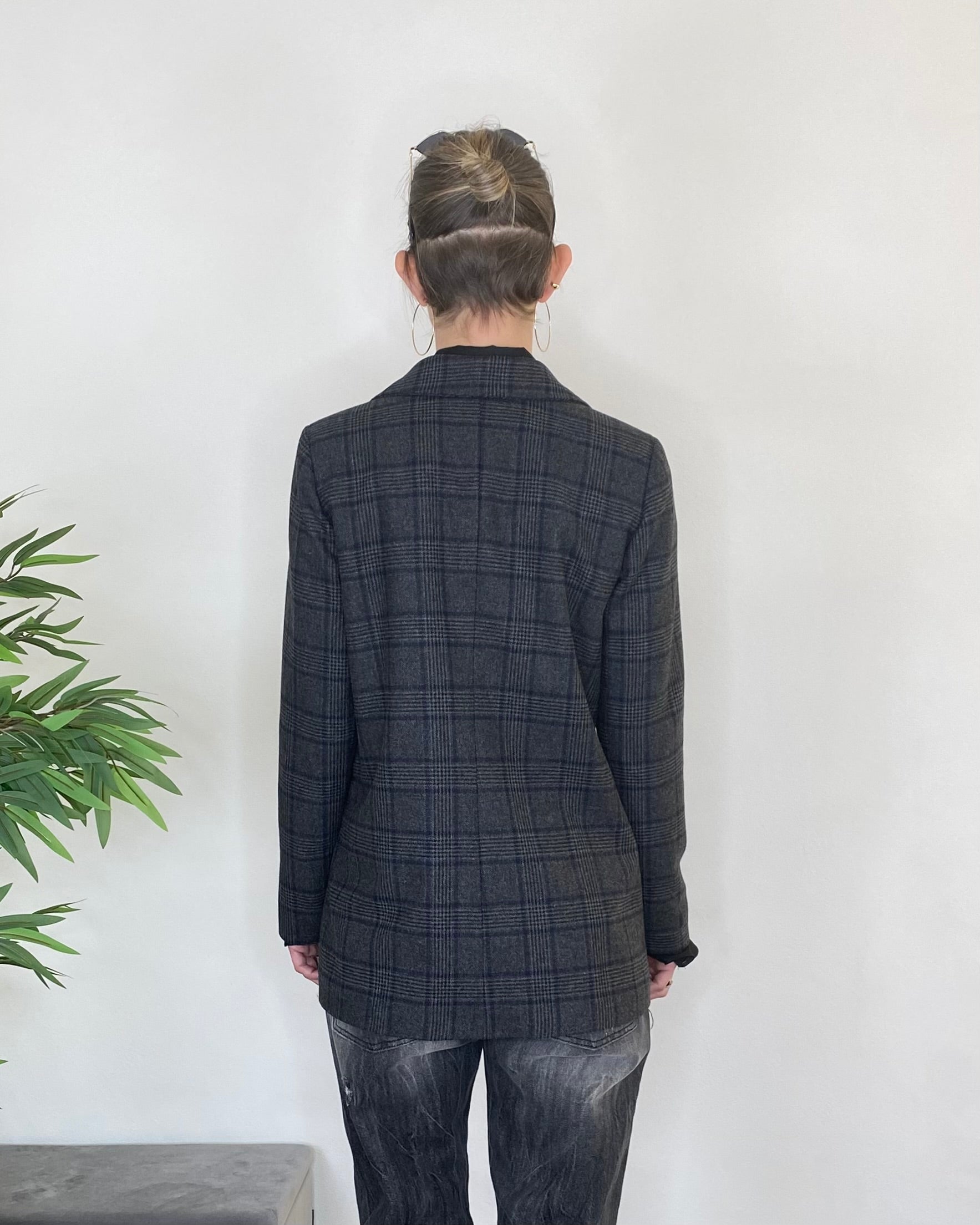 Blazer doppiopetto check spille - ANTRACITE