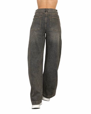 Habiti - Jeans barrel effetto sporcato - FANGO