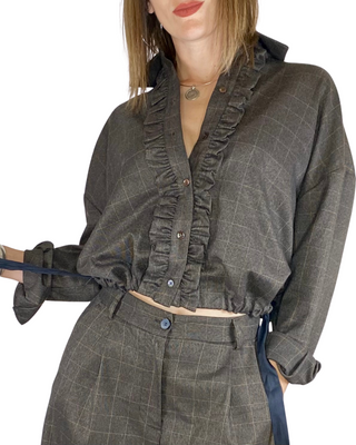Vicolo - Camicia corta check rouges e coulisse - MORO