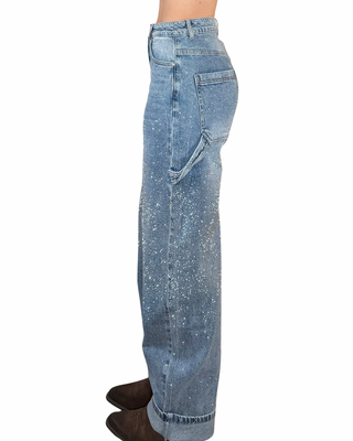 Jeans work con strass + Camicia quadri celeste