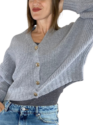 Vicolo - Cardigan punto inglese bottoni dorati - GRIGIO