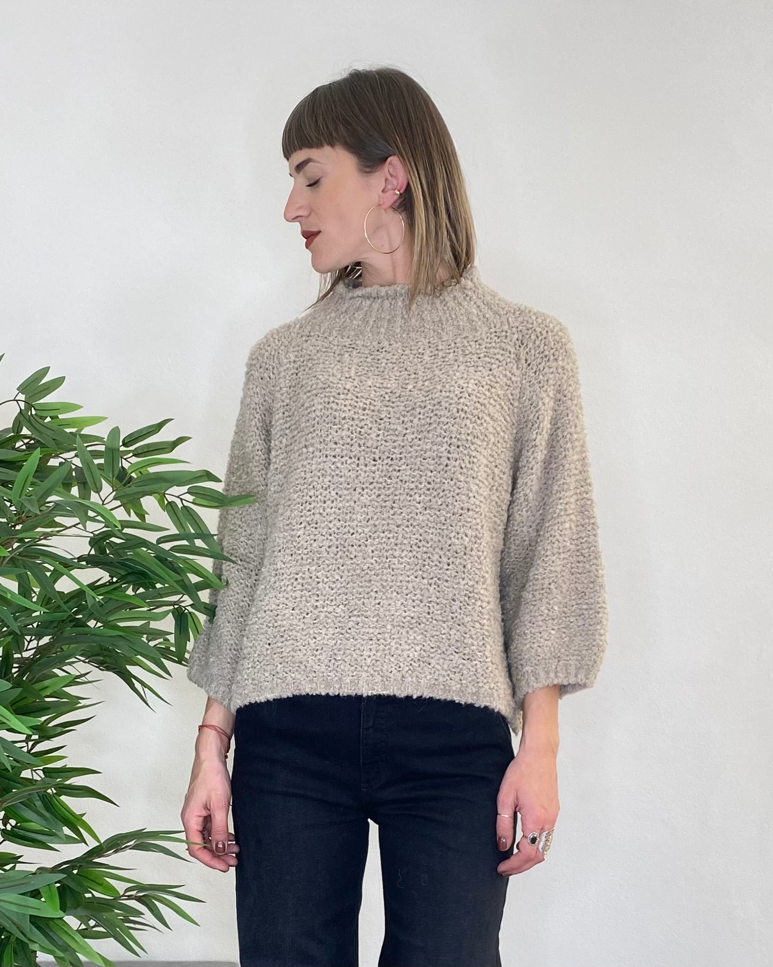 Maglia scatola bouclé - BEIGE