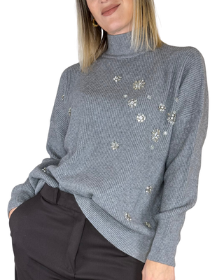 Haveone - Maglia lupetto cabochon - GRIGIO