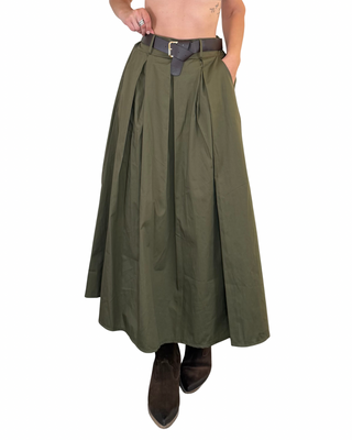 Habiti - Gonna lunga popeline - VERDE MILITARE