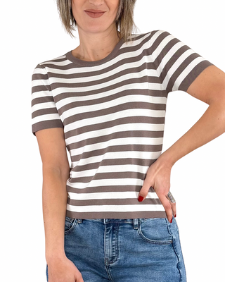 Habiti - Striped Viscose T-shirt - MUD