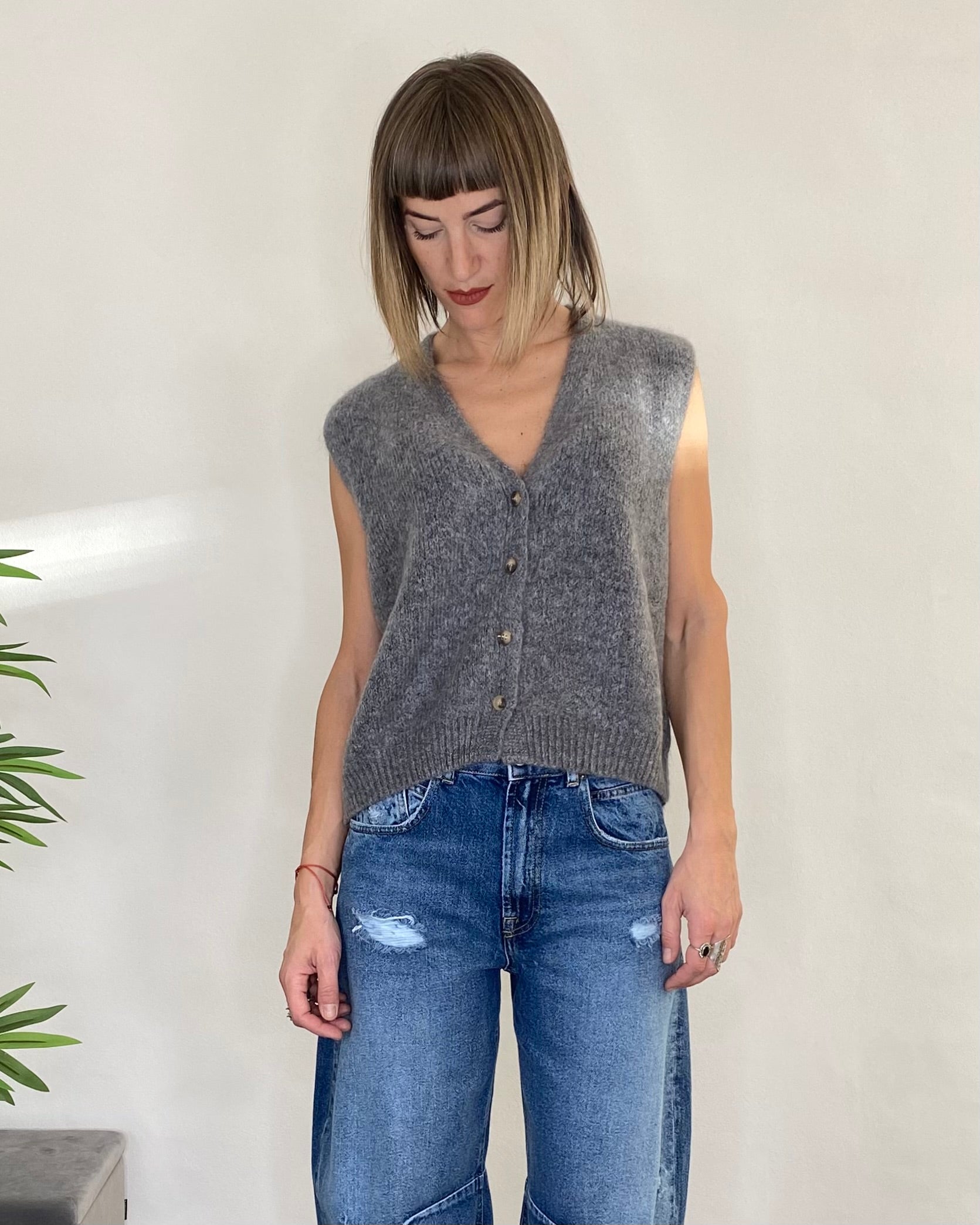 Gilet maglia con bottoni - GRIGIO