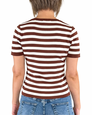 Habiti - Striped Viscose T-shirt - CHOCOLATE