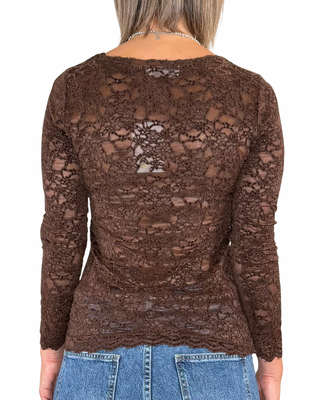 Habiti - T-shirt in pizzo floccato - MORO