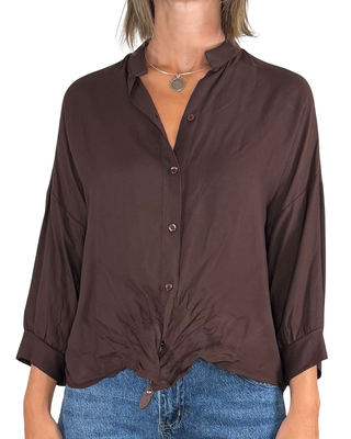 Habiti - Camicia fiocco di viscosa - MORO