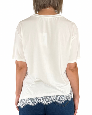 Habiti - T-shirt Sveva pizzo obliquo - PANNA