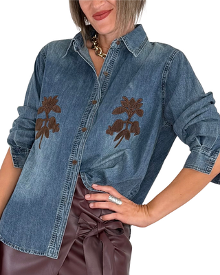 Habiti - Camicia denim applicazioni ecopelle - JEANS