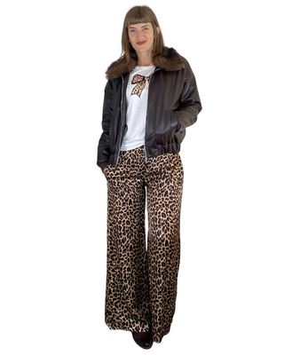 Susy Mix - Pantalone palazzo animalier viscosa - MORO