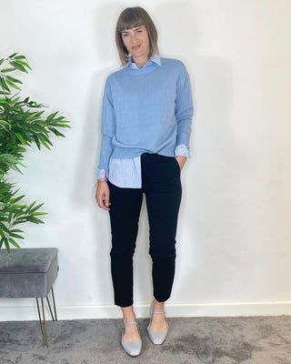 Habiti - Maglia cotone spacchetti - CELESTE