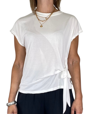 Habiti - T-shirt spalla scesa con nodo laterale - PANNA