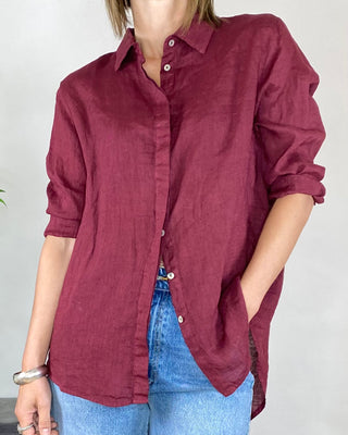Vicolo - Camicia stondata lino - BORDEAUX