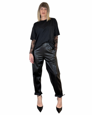 Susy Mix - T-shirt manica lunga pizzo - NERO
