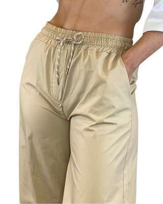 Habiti - Pantalone palazzo popeline - KAKI